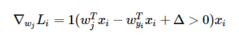 ∇wjLi=1(wTjxi−wTyixi+Δ>0)xi