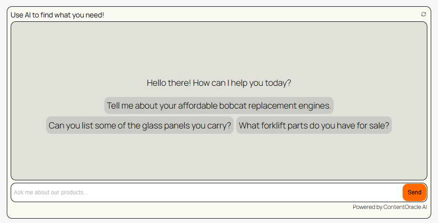 ContentOracle AI Chat chat element on Totally Mechanics' site.