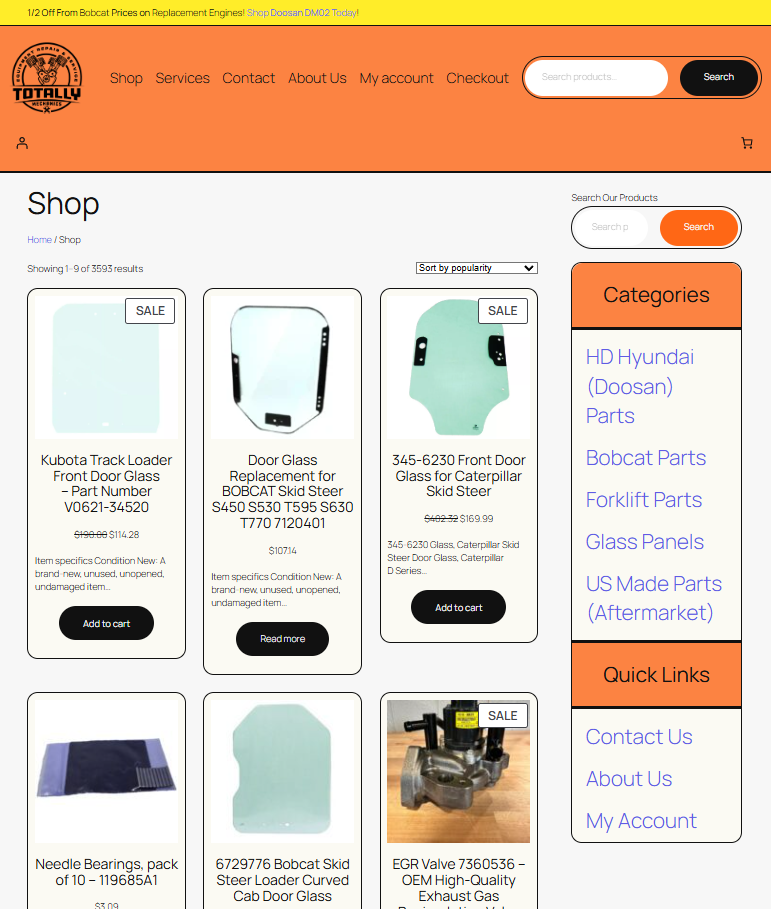 Shop page of the Totally Mechanics Website