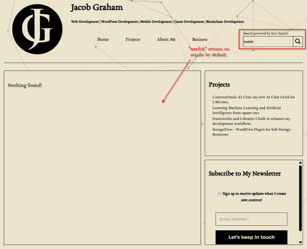 Default WordPress search results are not typo tolerant.
